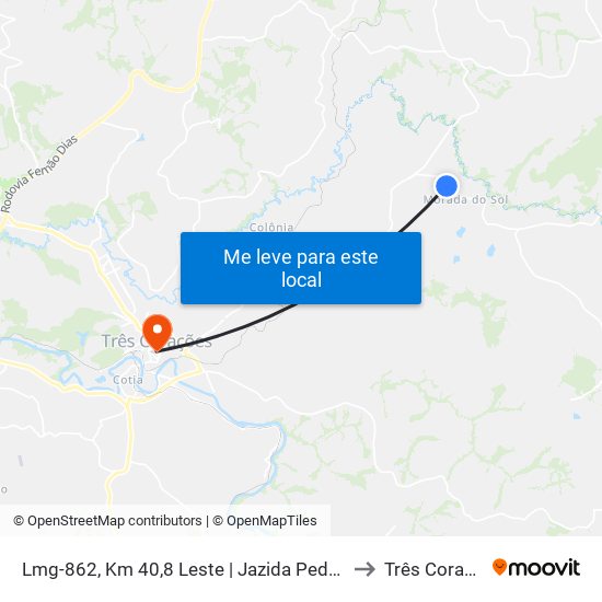 Lmg-862, Km 40,8 Leste | Jazida Pedra Martins to Três Corações map