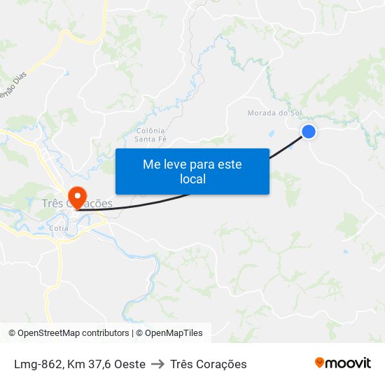 Lmg-862, Km 37,6 Oeste to Três Corações map