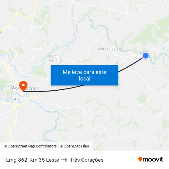 Lmg-862, Km 35 Leste to Três Corações map