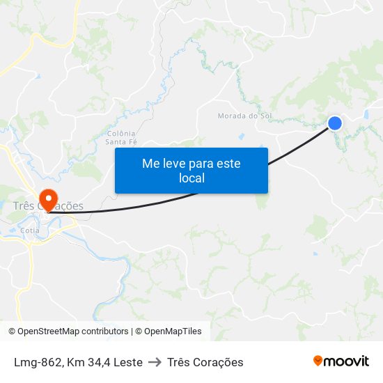 Lmg-862, Km 34,4 Leste to Três Corações map