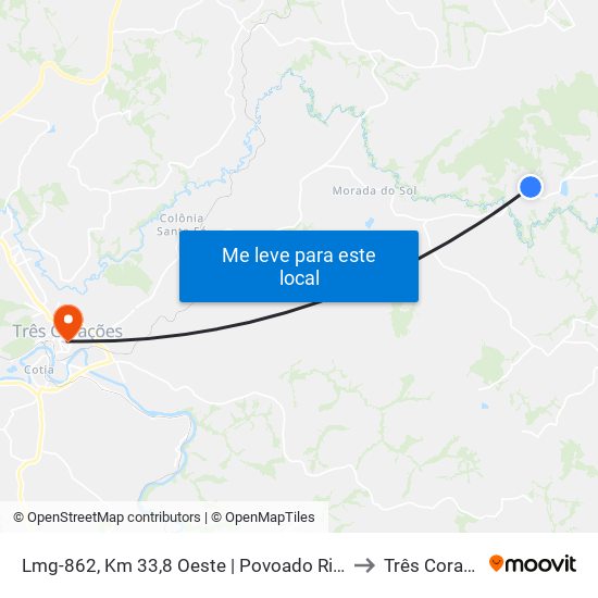 Lmg-862, Km 33,8 Oeste | Povoado Rio Do Peixe to Três Corações map