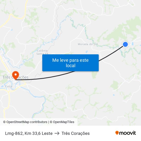 Lmg-862, Km 33,6 Leste to Três Corações map