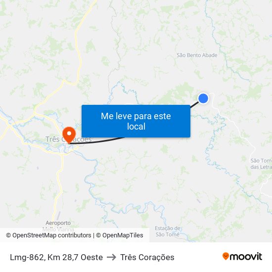 Lmg-862, Km 28,7 Oeste to Três Corações map