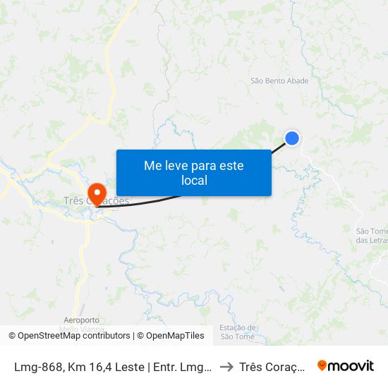 Lmg-868, Km 16,4 Leste | Entr. Lmg-862 to Três Corações map