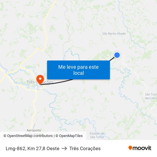 Lmg-862, Km 27,8 Oeste to Três Corações map