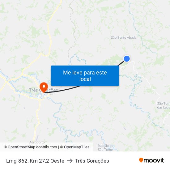 Lmg-862, Km 27,2 Oeste to Três Corações map