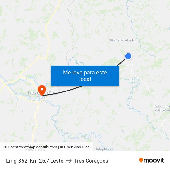 Lmg-862, Km 25,7 Leste to Três Corações map