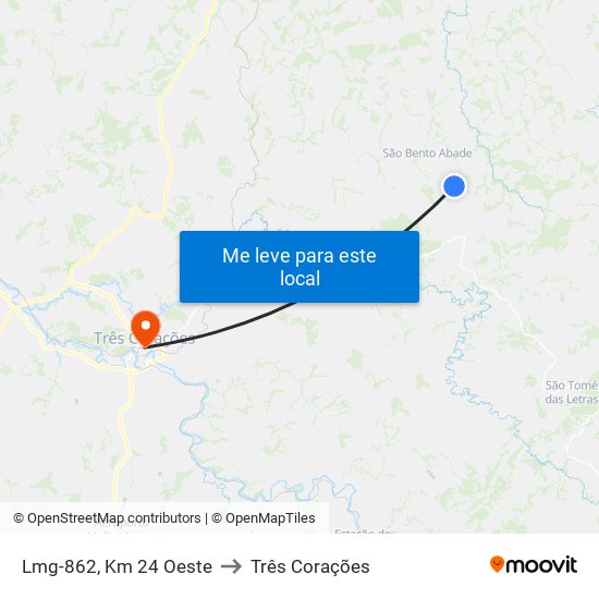 Lmg-862, Km 24 Oeste to Três Corações map