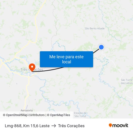 Lmg-868, Km 15,6 Leste to Três Corações map