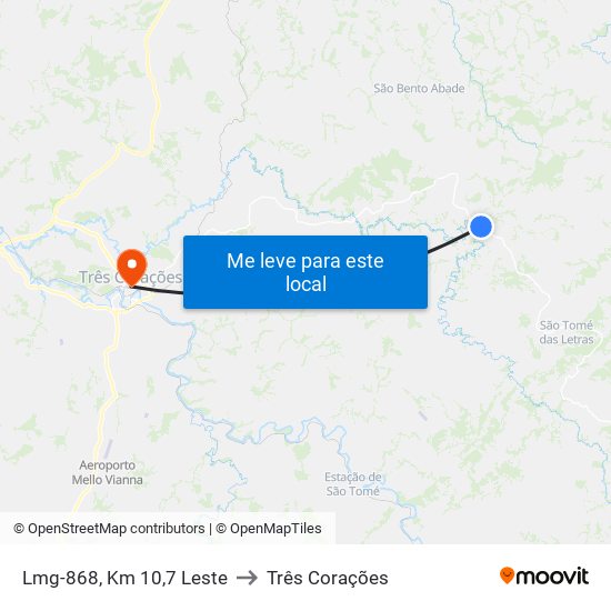 Lmg-868, Km 10,7 Leste to Três Corações map