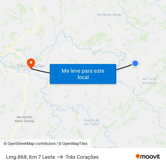 Lmg-868, Km 7 Leste to Três Corações map