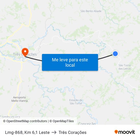 Lmg-868, Km 6,1 Leste to Três Corações map