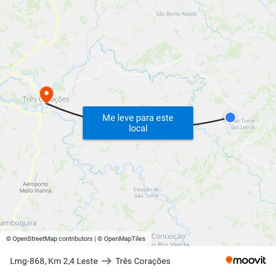 Lmg-868, Km 2,4 Leste to Três Corações map