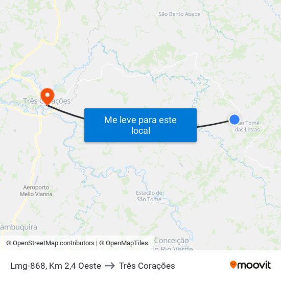 Lmg-868, Km 2,4 Oeste to Três Corações map