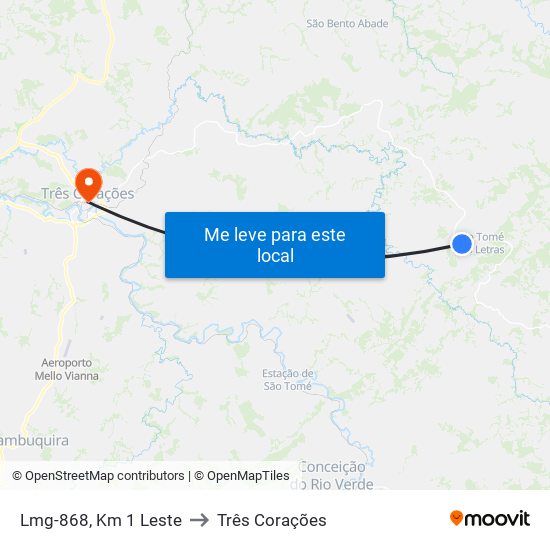 Lmg-868, Km 1 Leste to Três Corações map