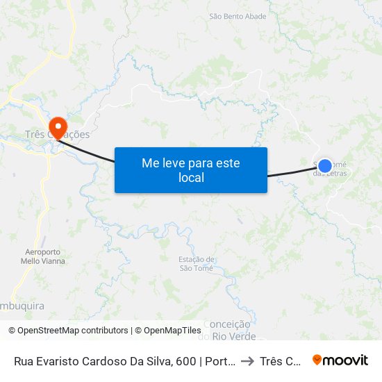 Rua Evaristo Cardoso Da Silva, 600 | Portal De São Thomé Das Letras to Três Corações map