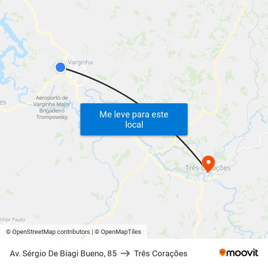 Av. Sérgio De Biagi Bueno, 85 to Três Corações map