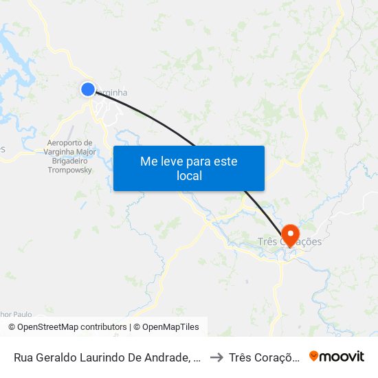 Rua Geraldo Laurindo De Andrade, 25 to Três Corações map