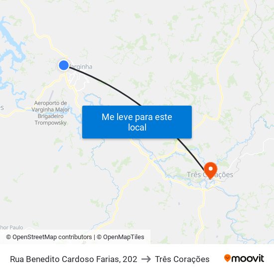 Rua Benedito Cardoso Farias, 202 to Três Corações map