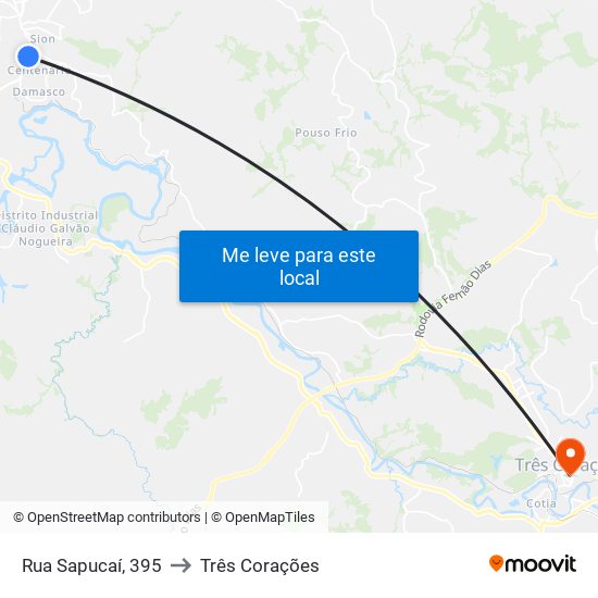 Rua Sapucaí, 395 to Três Corações map