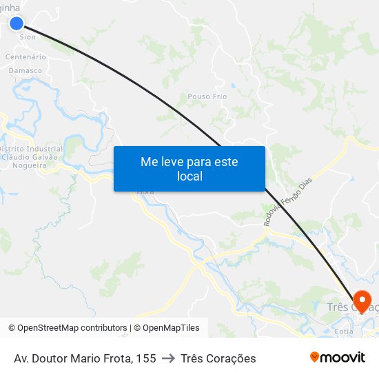 Av. Doutor Mario Frota, 155 to Três Corações map