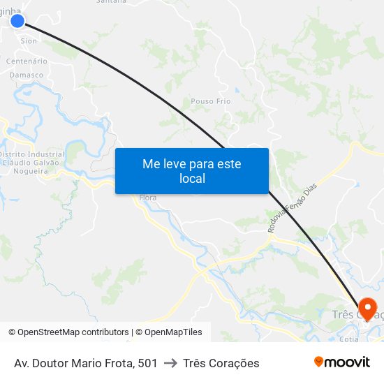 Av. Doutor Mario Frota, 501 to Três Corações map