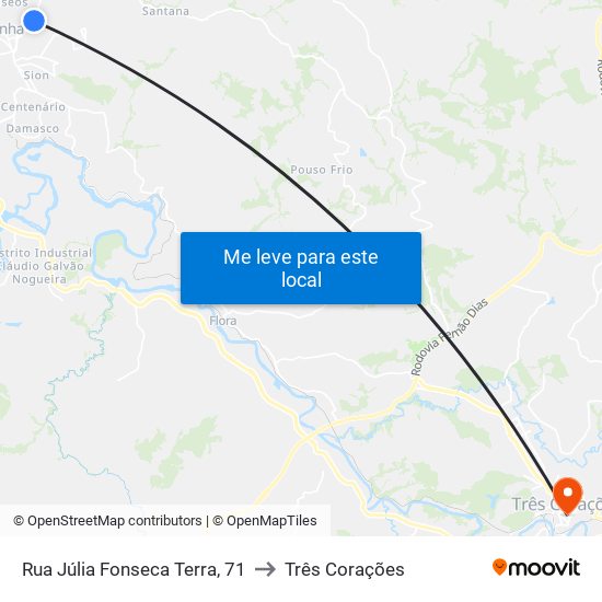 Rua Júlia Fonseca Terra, 71 to Três Corações map