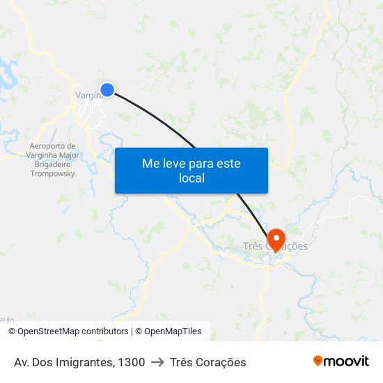 Av. Dos Imigrantes, 1300 to Três Corações map