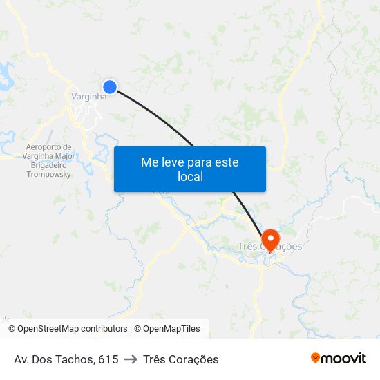 Av. Dos Tachos, 615 to Três Corações map