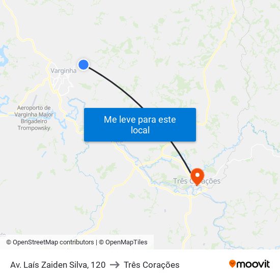 Av. Laís Zaiden Silva, 120 to Três Corações map