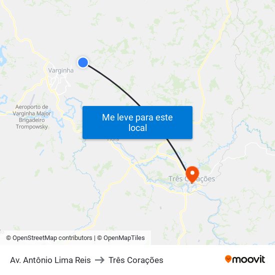 Av. Antônio Lima Reis to Três Corações map