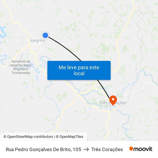 Rua Pedro Gonçalves De Brito, 105 to Três Corações map