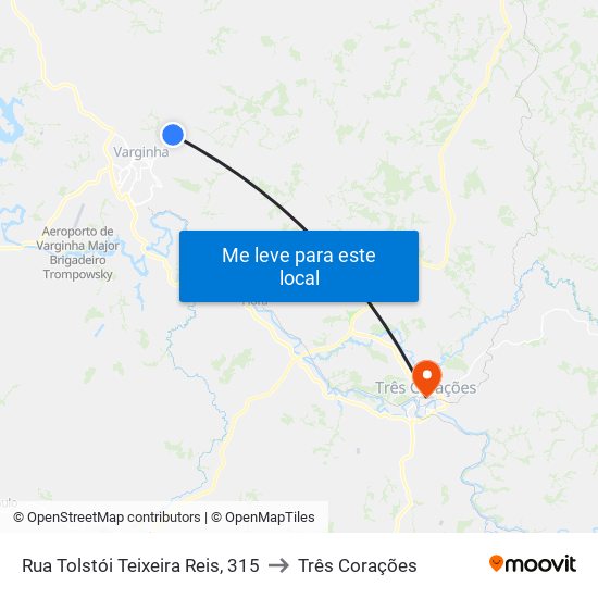 Rua Tolstói Teixeira Reis, 315 to Três Corações map