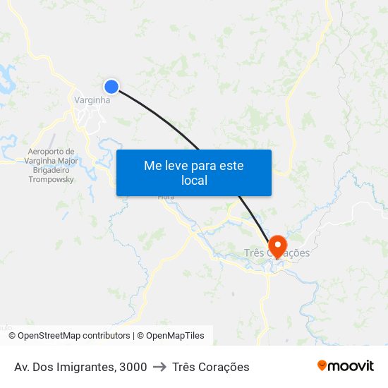 Av. Dos Imigrantes, 3000 to Três Corações map