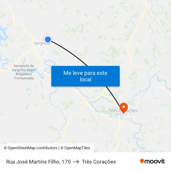 Rua José Martins Filho, 170 to Três Corações map