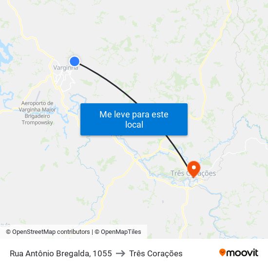 Rua Antônio Bregalda, 1055 to Três Corações map