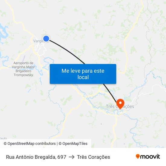 Rua Antônio Bregalda, 697 to Três Corações map