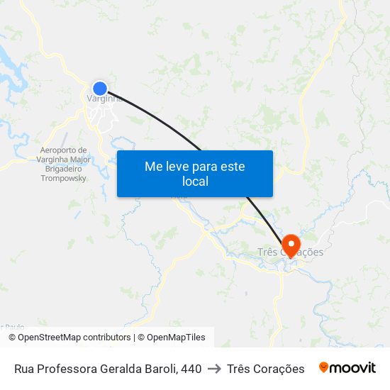 Rua Professora Geralda Baroli, 440 to Três Corações map