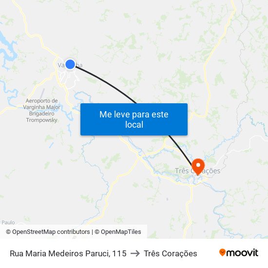 Rua Maria Medeiros Paruci, 115 to Três Corações map