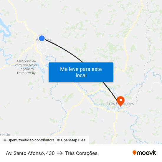 Av. Santo Afonso, 430 to Três Corações map
