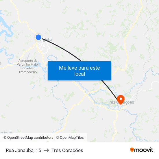 Rua Janaúba, 15 to Três Corações map