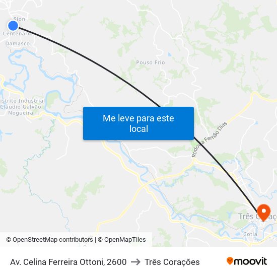 Av. Celina Ferreira Ottoni, 2600 to Três Corações map