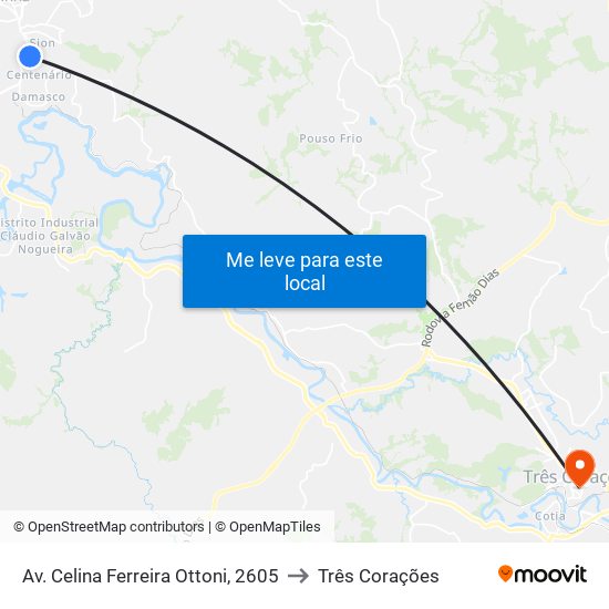 Av. Celina Ferreira Ottoni, 2605 to Três Corações map
