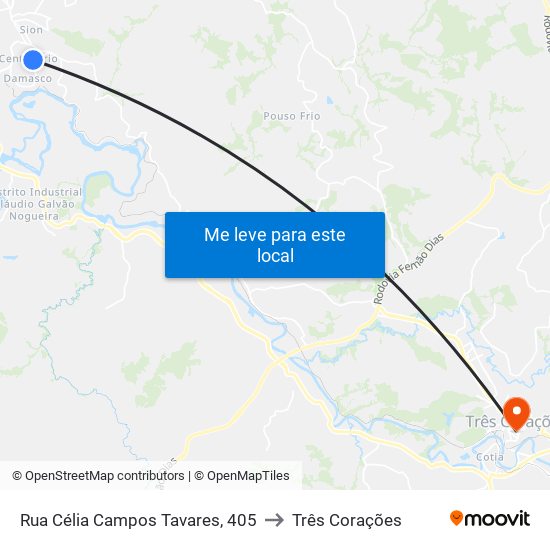 Rua Célia Campos Tavares, 405 to Três Corações map