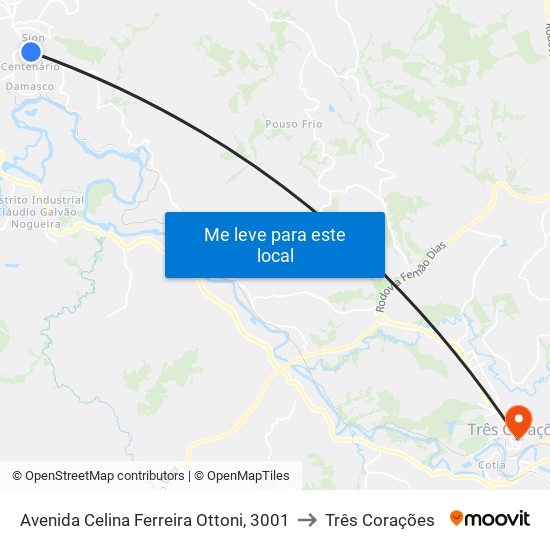 Avenida Celina Ferreira Ottoni, 3001 to Três Corações map