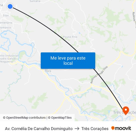 Av. Cornélia De Carvalho Dominguito to Três Corações map