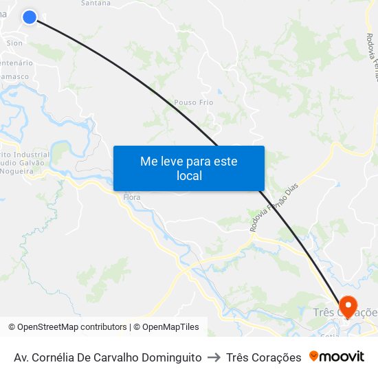 Av. Cornélia De Carvalho Dominguito to Três Corações map