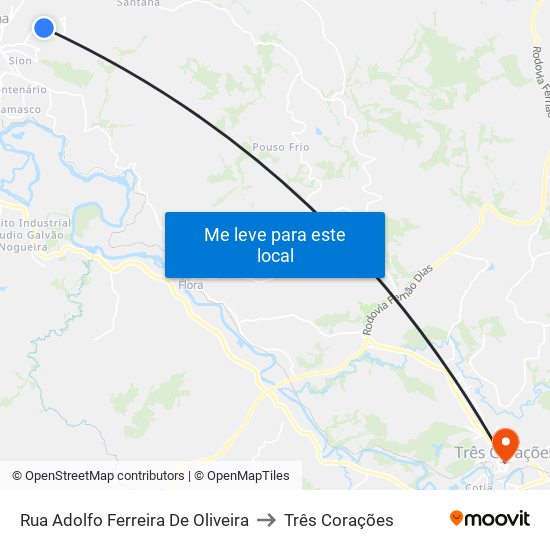 Rua Adolfo Ferreira De Oliveira to Três Corações map