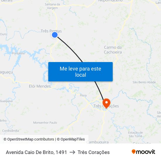 Avenida Caio De Brito, 1491 to Três Corações map
