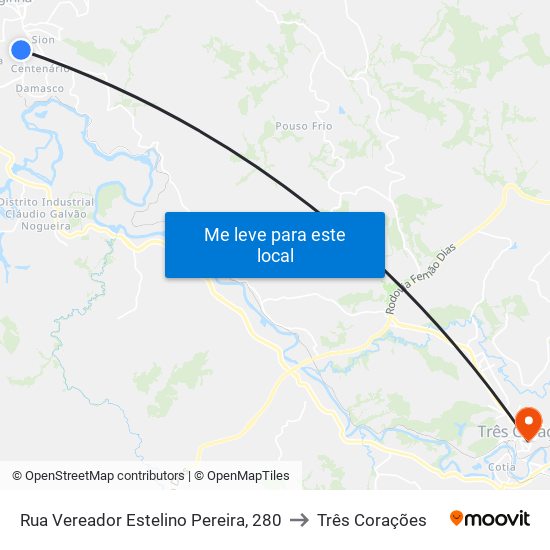 Rua Vereador Estelino Pereira, 280 to Três Corações map